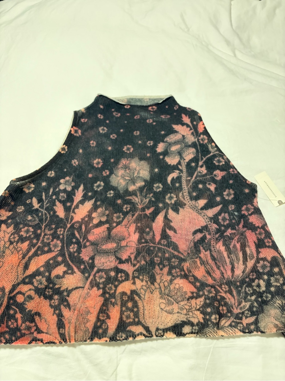 Anthropologie Floral Knit Mock-Neck Tank - Black and Coral